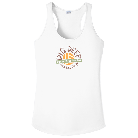 Women's Dri Fit T-Back Dig Deep Volleyball Circle Logo Tank - White