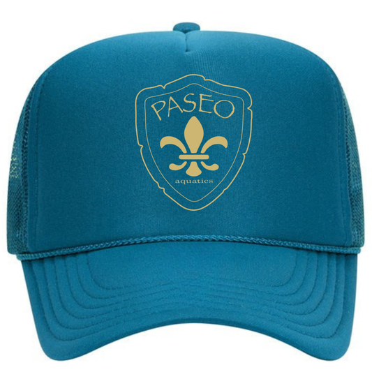 Paseo Aquatics Gold Logo Foam Trucker - Turquoise