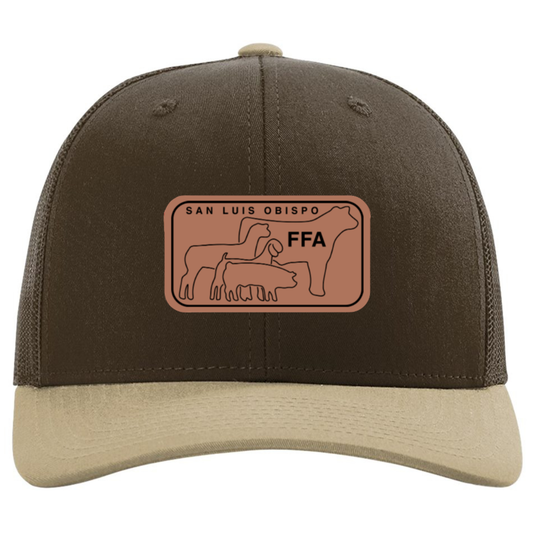 SLO FFA Leather Patch Richardson Trucker Hat - Brown/Khaki
