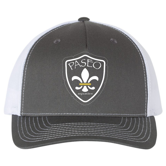 Paseo Aquatics White Logo Richardson 5 Panel Trucker - Charcoal/White