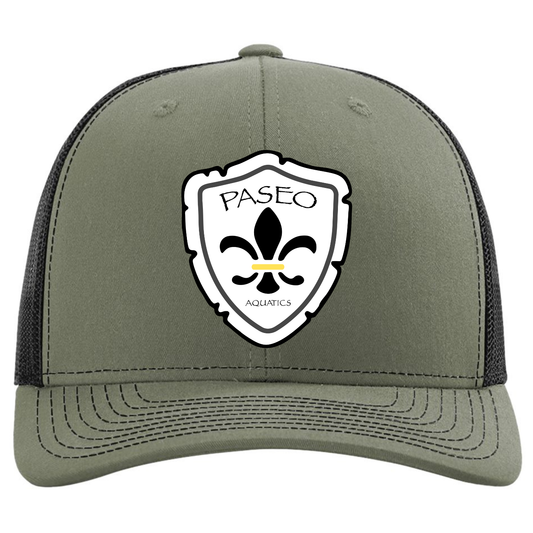Paseo Aquatics Richardson 5 Panel Premium Patch Trucker - Loden Green/Black