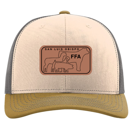 SLO FFA Leather Patch Richardson Trucker Hat - Mink/Charcoal/Amber