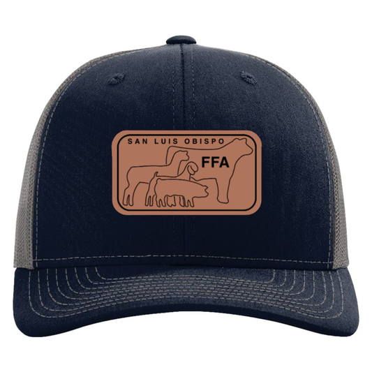 SLO FFA Leather Patch Richardson Trucker Hat - Navy/Charcoal