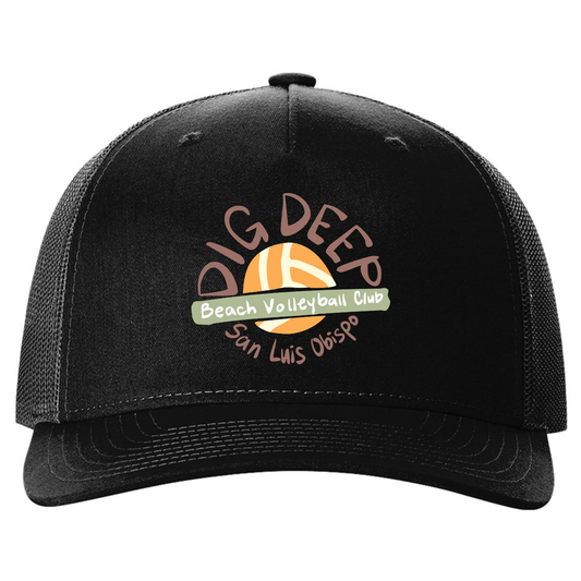 Dig Deep Circle Logo Five Panel Trucker - Black