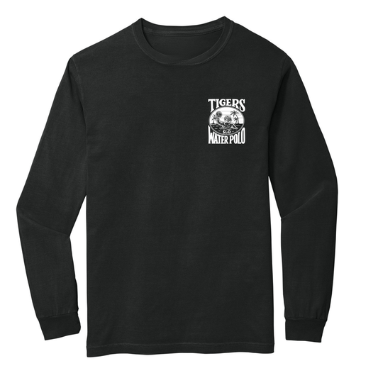 Unisex Garment-Dyed Heavyweight Long Sleeve Polo Tiger - Black