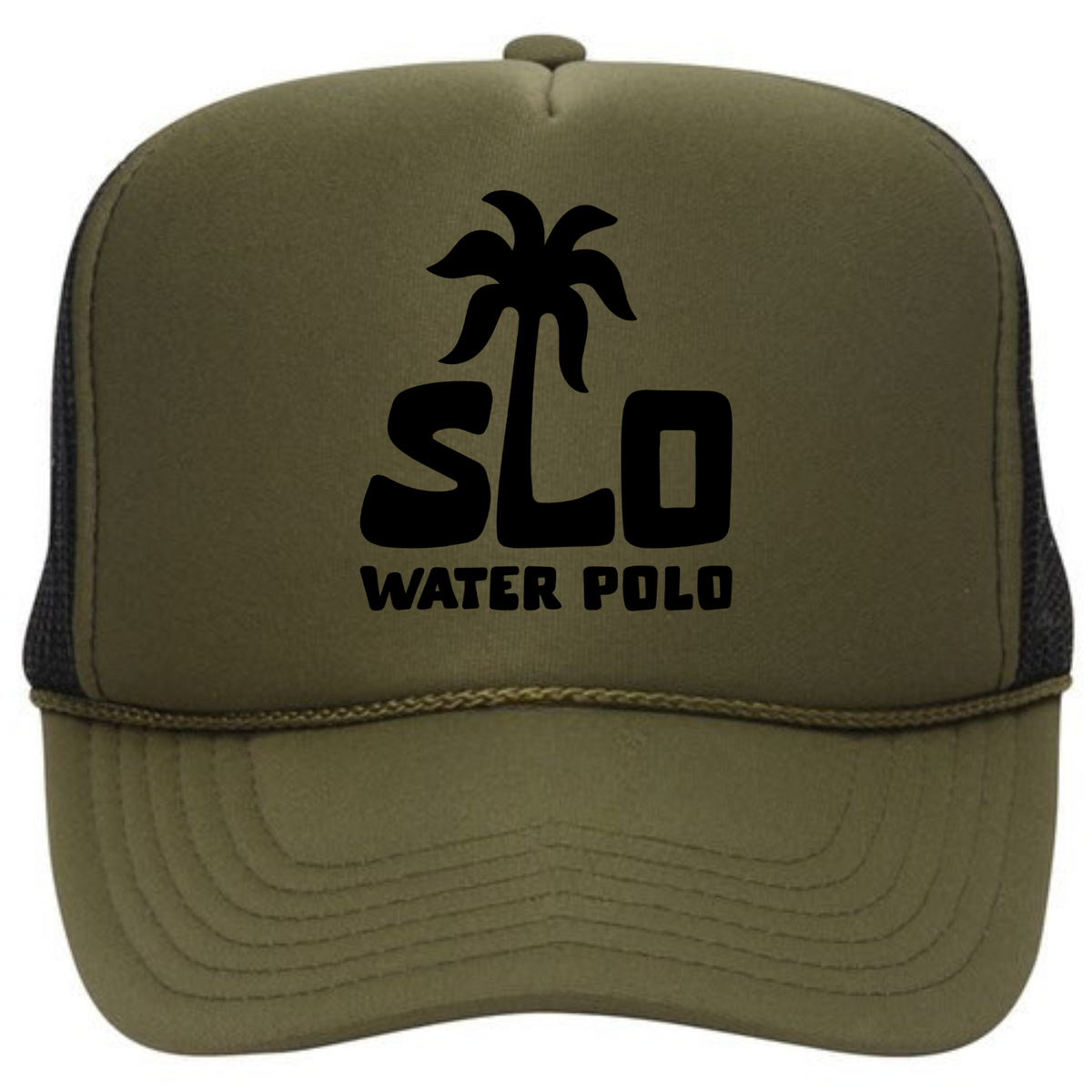 SLO Tiger Water Polo Black Palm Tree Foam Trucker - Olive