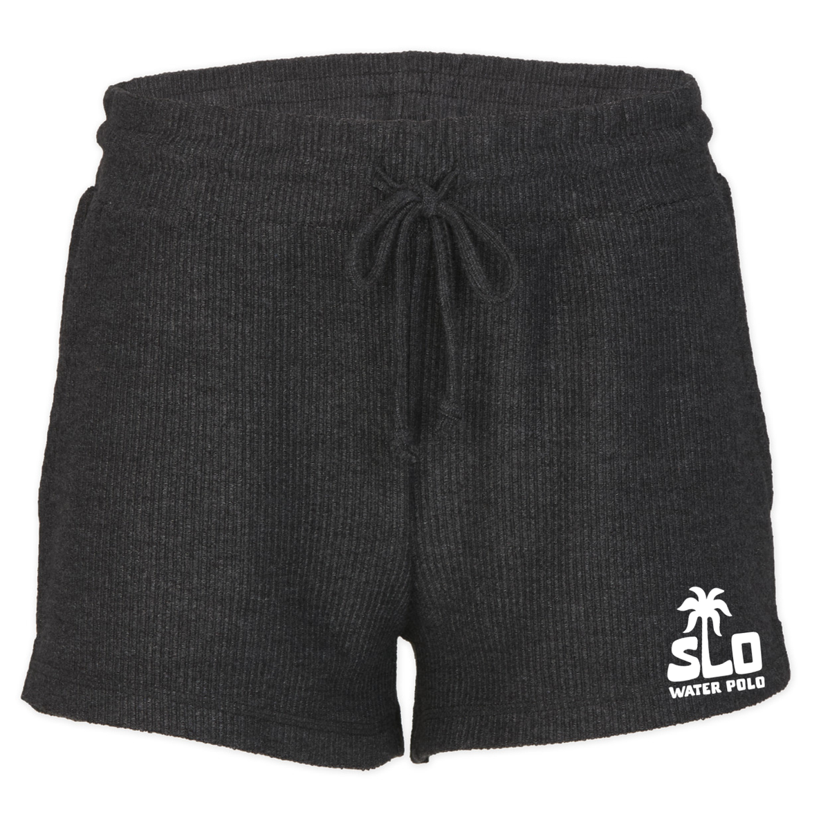 Women's SLO Polo White Palm Tree Ribbed Knit Shorts - Black