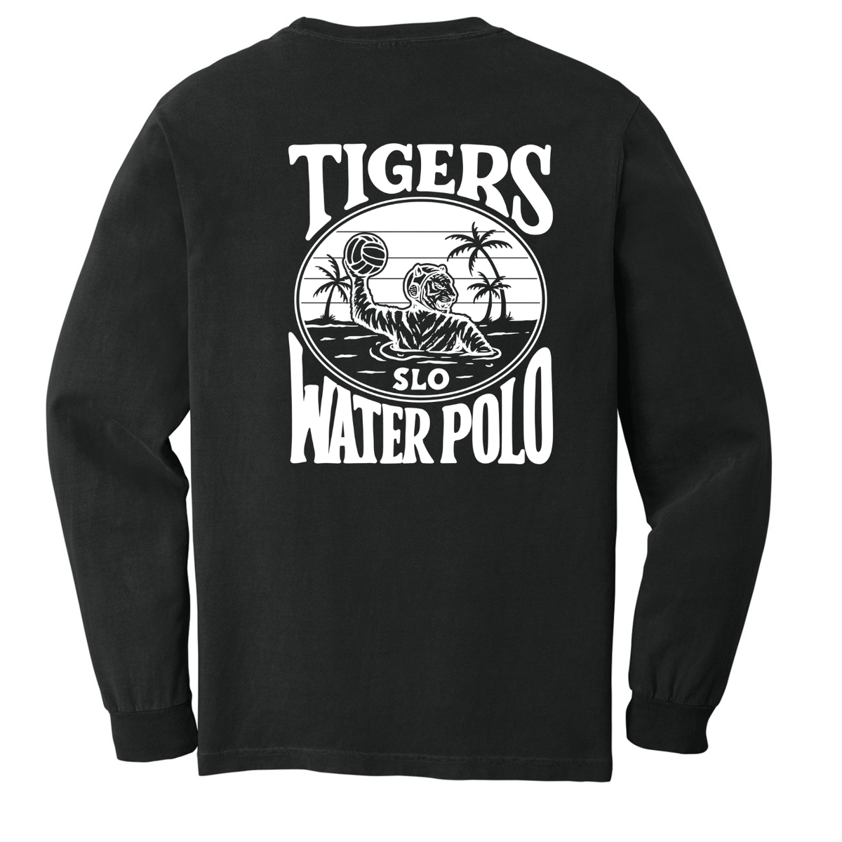 Unisex Garment-Dyed Heavyweight Long Sleeve Polo Tiger - Black