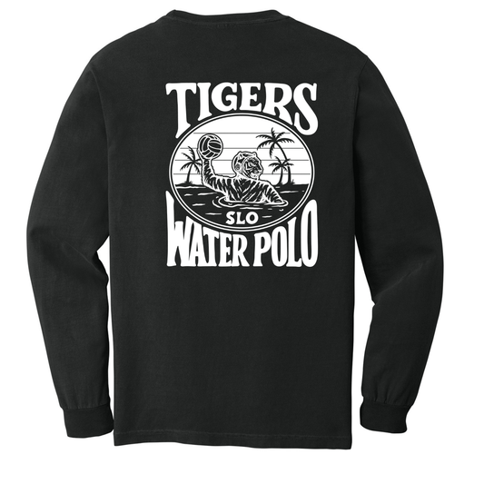 Unisex Garment-Dyed Heavyweight Long Sleeve Polo Tiger - Black