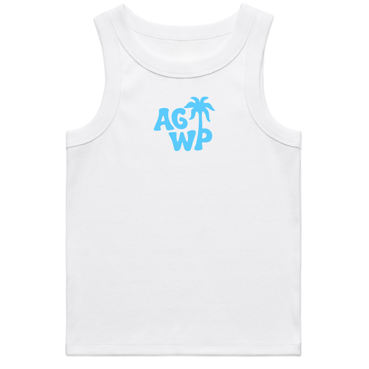 Women’s Organic Ribbed Tank AGWP Lt. Blue Palm Tree - White
