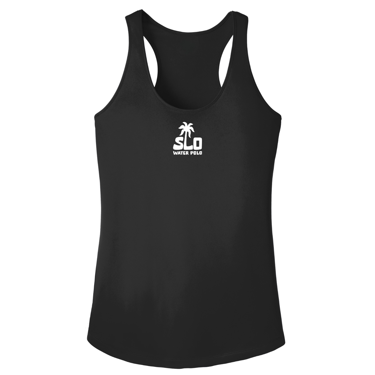 Women's SLO Polo Dri Fit White Palm Tree Racerback Tank - Black