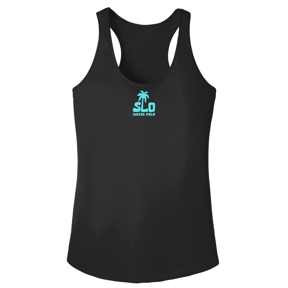 Women's SLO Polo Dri Fit Turquoise Palm Tree Racerback Tank - Black