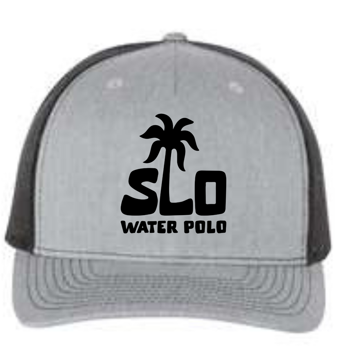 SLO Polo Black Palm Tree Richardson 5 Panel Trucker - Heather Grey/Black