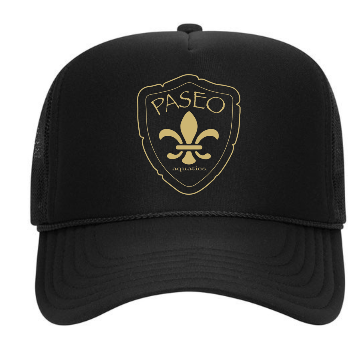 Paseo Aquatics Gold Logo Foam Trucker - Black