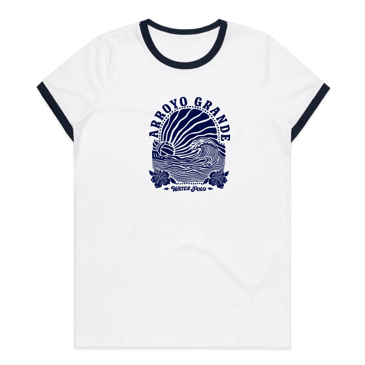 Women's Maple Ringer Tee AGWP Blue Sun Rays - White/Navy