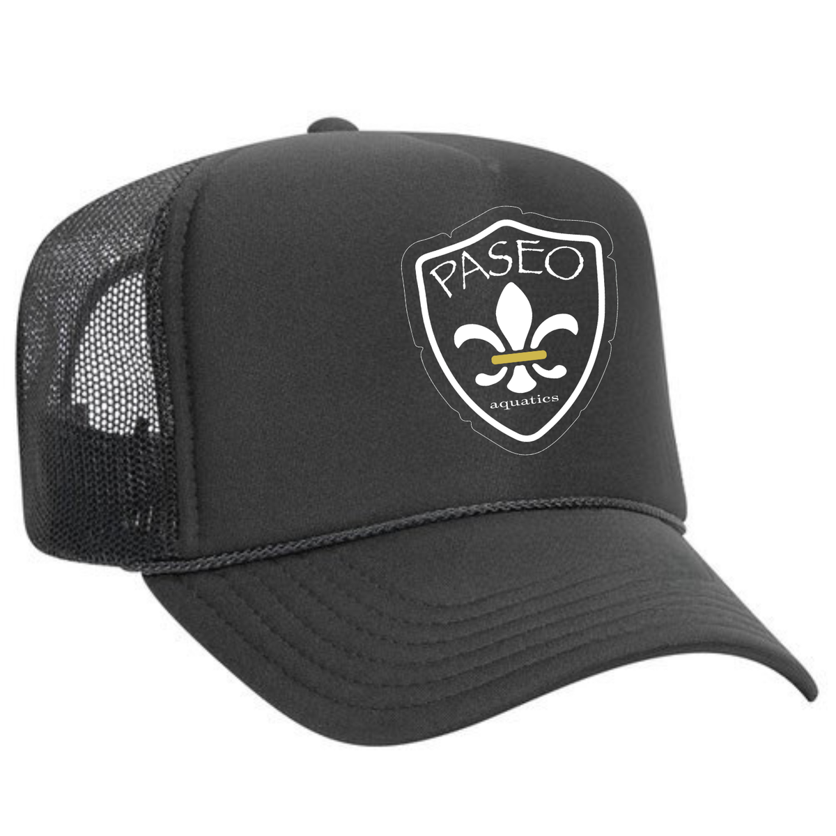 Paseo Aquatics White Logo Foam Trucker - Charcoal