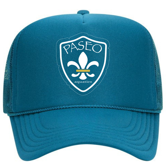 Paseo Aquatics White Logo Foam Trucker - Turquoise