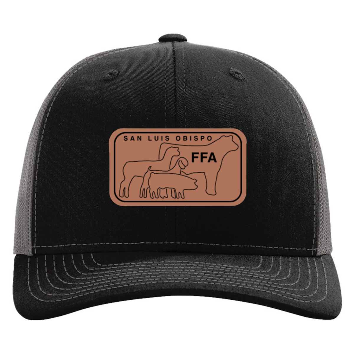 SLO FFA Leather Patch Richardson Trucker Hat - Black/Charcoal