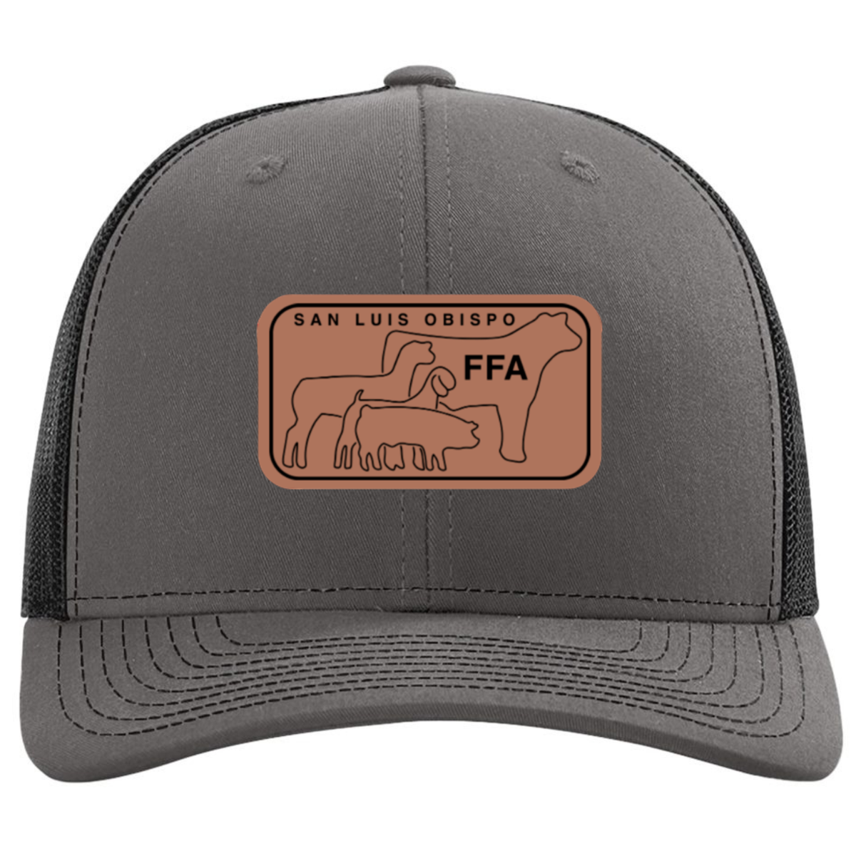 SLO FFA Leather Patch Richardson Trucker Hat - Charcoal/Black