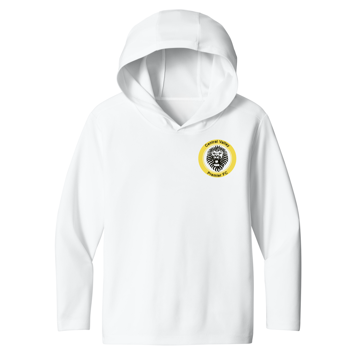 YOUTH UPF 50 CVP Long sleeve Performance Hoodie Black/Yellow Logo - White