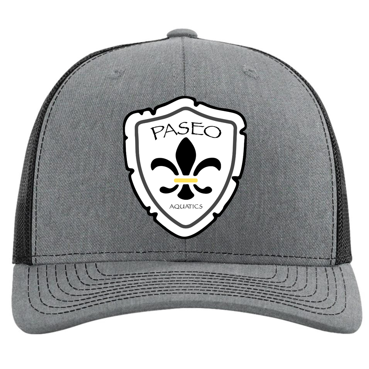 Paseo Aquatics Richardson 5 Panel Premium Patch Trucker - Charcoal/Black
