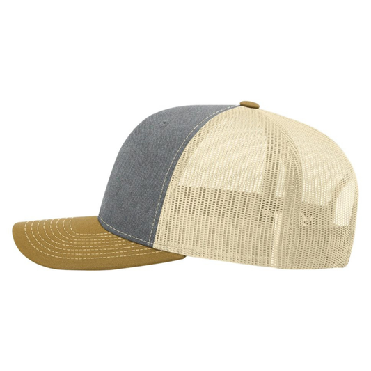 SLO FFA Leather Patch Richardson Trucker Hat - Heather Grey/Birch/Amber Gold