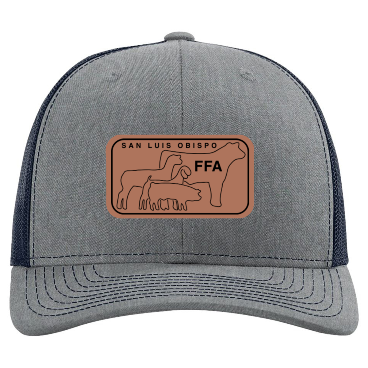 SLO FFA Leather Patch Richardson Trucker Hat - Heather Grey/Navy