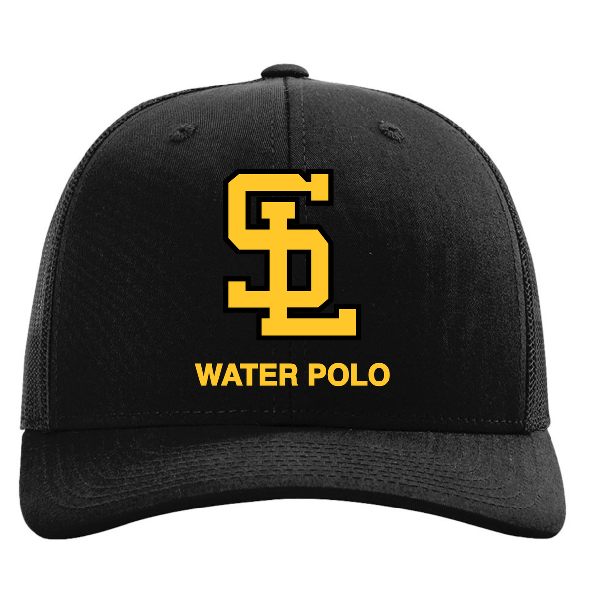 S.L. Gold Logo Water Polo 5 Panel Trucker - Black/Black