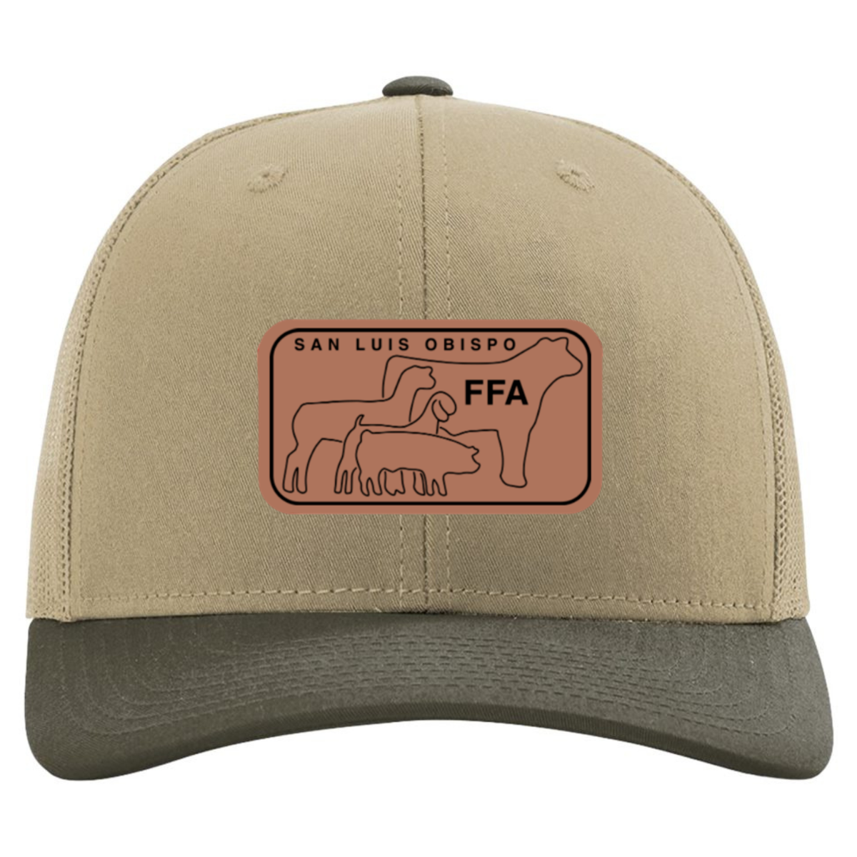 SLO FFA Leather Patch Richardson Trucker Hat - Khaki/Chocolate Chip