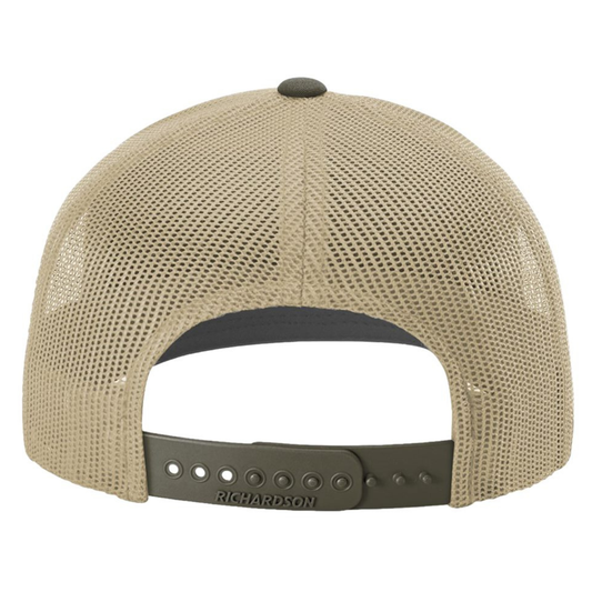 SLO FFA Leather Patch Richardson Trucker Hat - Khaki/Chocolate Chip