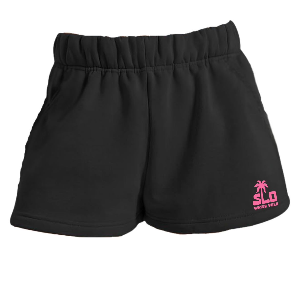 Women's SLO Polo Pink Palm Tree High Waist Lounge Short - Black