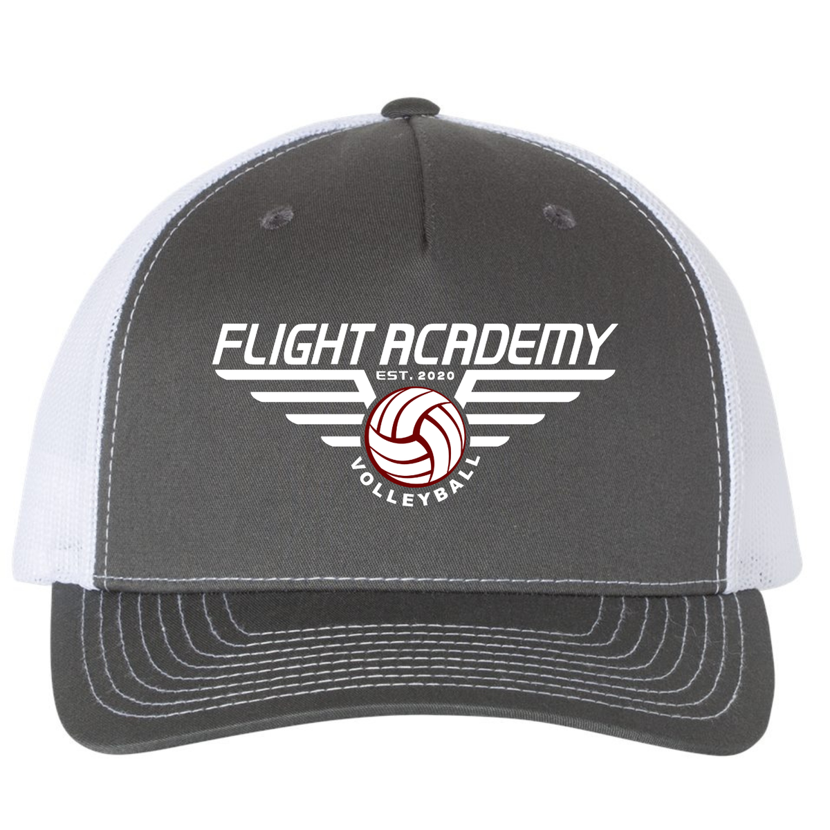 Flight Academy Richardson White/Maroon Logo 5 Panel Trucker - Charcoal/White