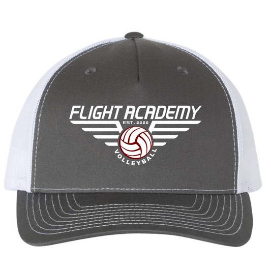 Flight Academy Richardson White/Maroon Logo 5 Panel Trucker - Charcoal/White