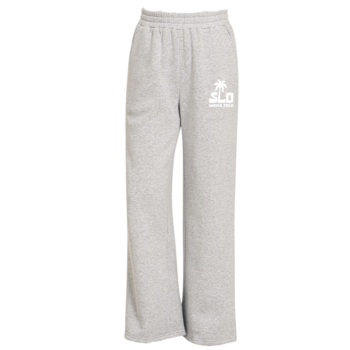 Women's SLO Polo White Palm Tree Fleece Pant With Pocket - Heather Grey