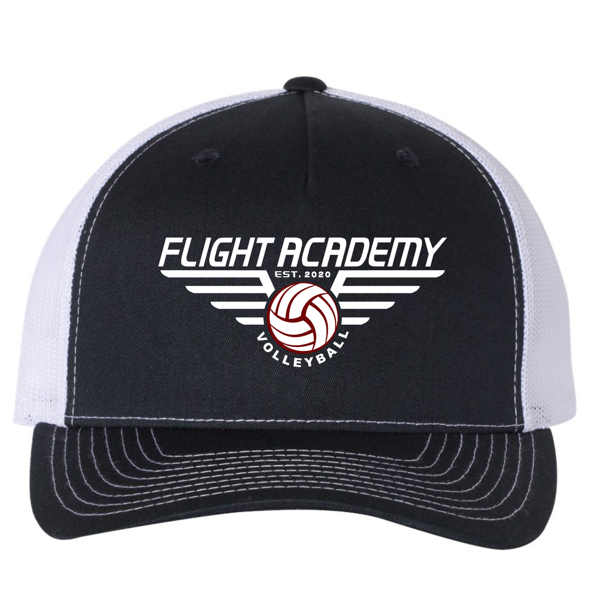 Flight Academy Richardson Whaite/Maroon Logo 5 Panel Trucker - Navyl/White