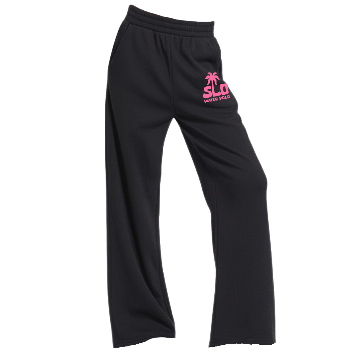 Women's SLO Polo Pink Palm Tree Fleece Pant With Pocket - Black