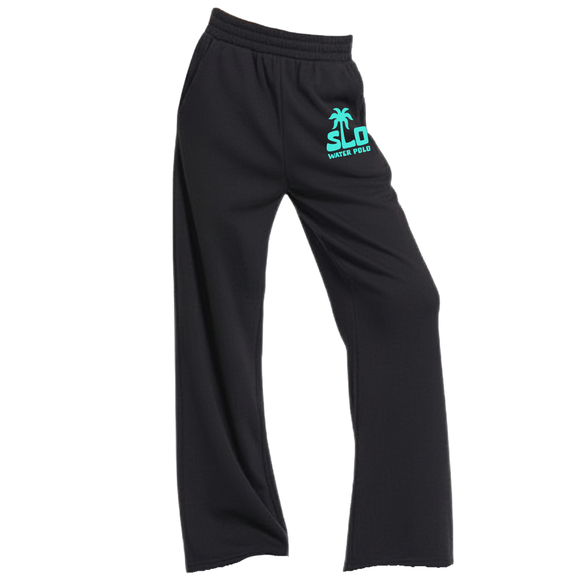 Women's SLO Polo Turquoise Palm Tree Fleece Pant With Pocket - Black