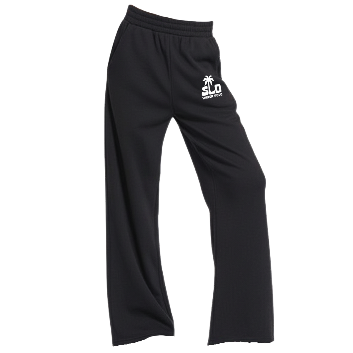 Women's SLO Polo White Palm Tree Fleece Pant With Pocket - Black