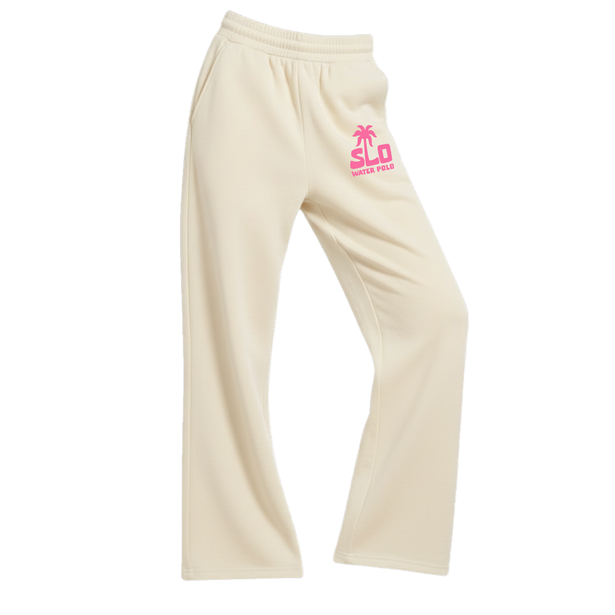 Women's SLO Polo Pink Palm Tree Fleece Pant With Pocket - Beige