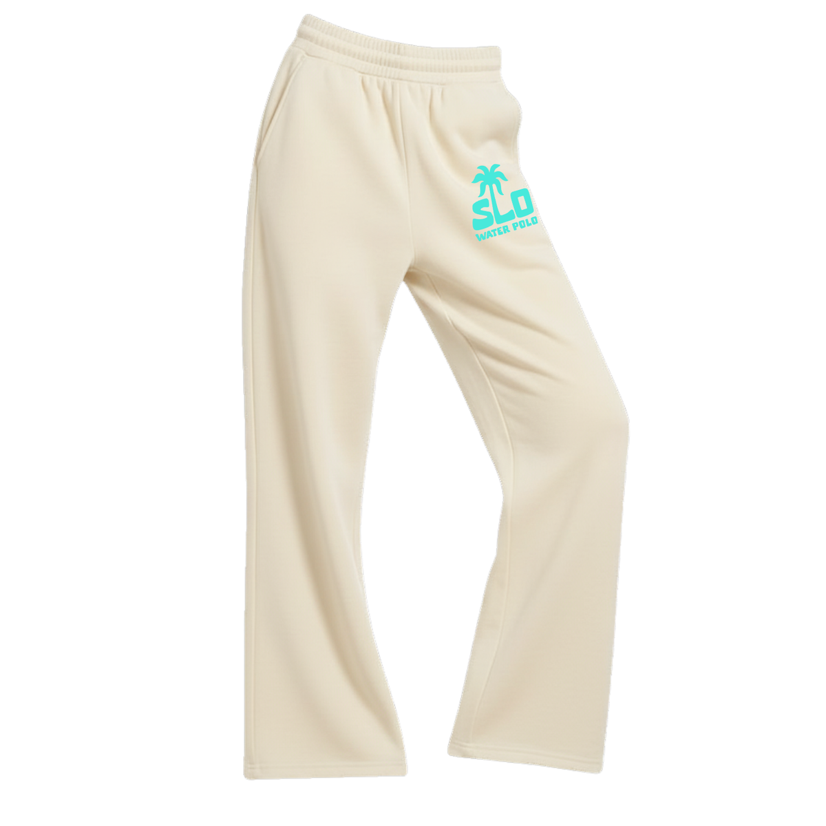 Women's SLO Polo Turquoise Palm Tree Fleece Pant With Pocket - Beige
