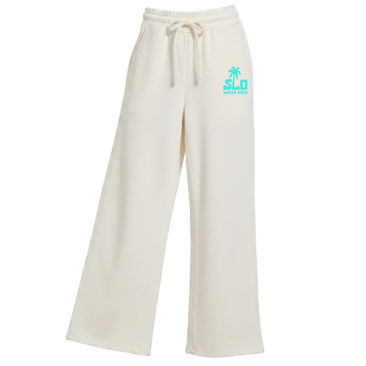 Women's SLO Polo Turquoise Palm Tree Fleece Wide Leg Pant - Beige