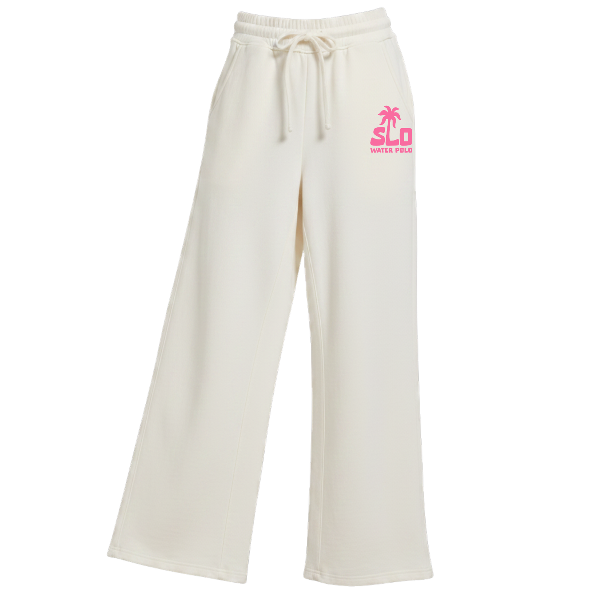 Women's SLO Polo Pink Palm Tree Fleece Wide Leg Pant - Beige