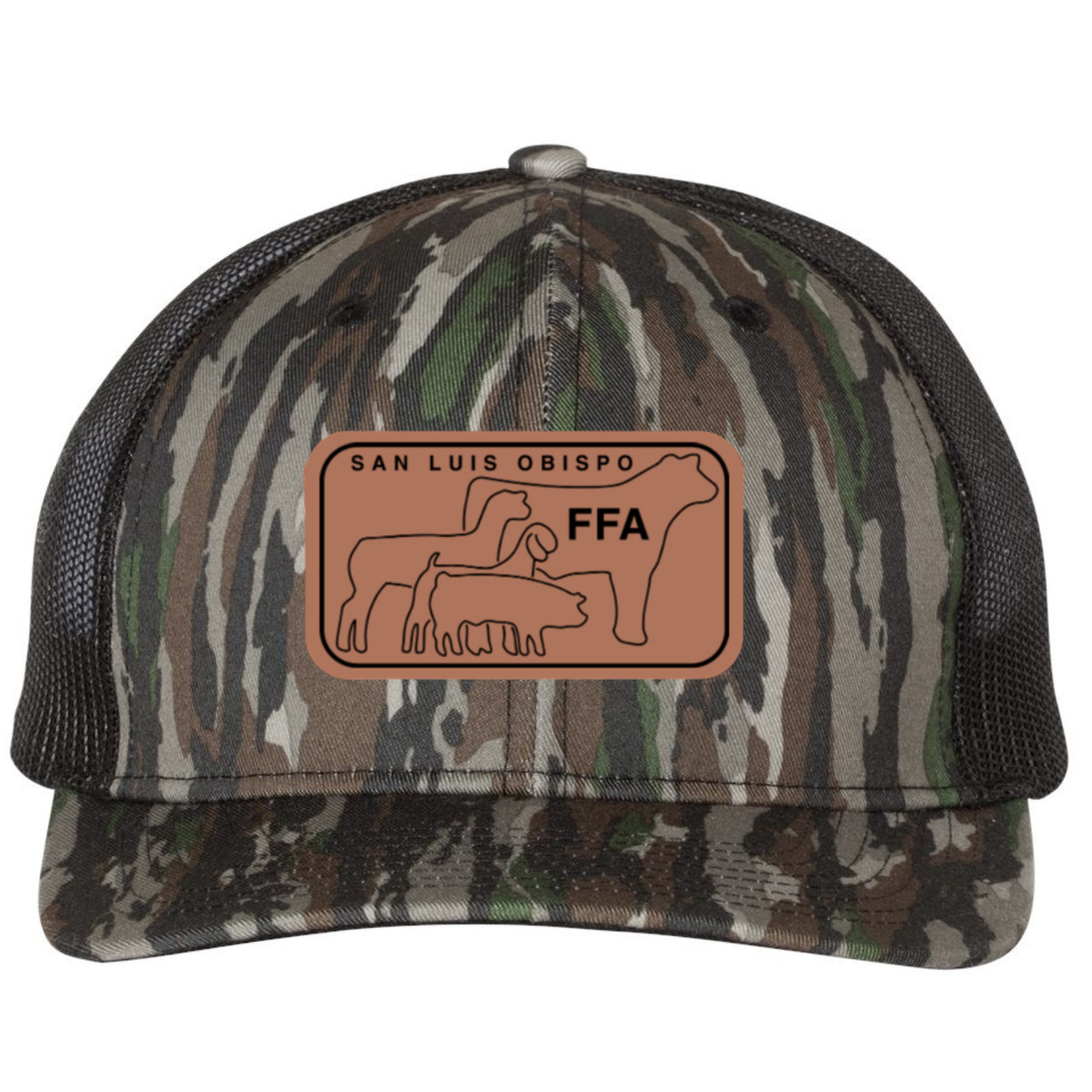 SLO FFA Leather Patch Richardson Trucker Hat - Realtree Original/ Black