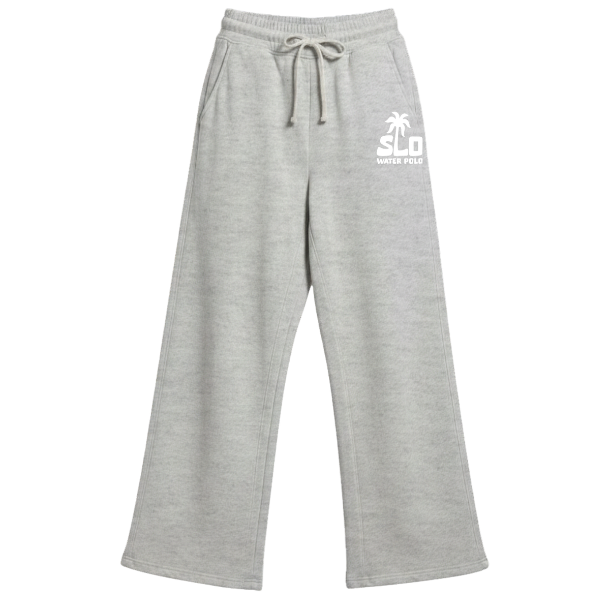 Women's SLO Polo White Palm Tree Fleece Wide Leg Pant - Heather Grey