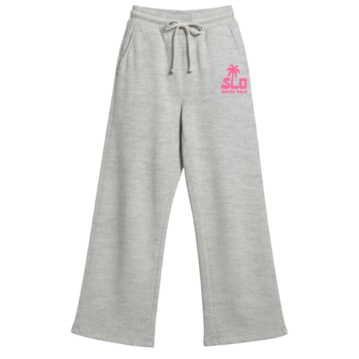 Women's SLO Polo Pink Palm Tree Fleece Wide Leg Pant - Heather Grey