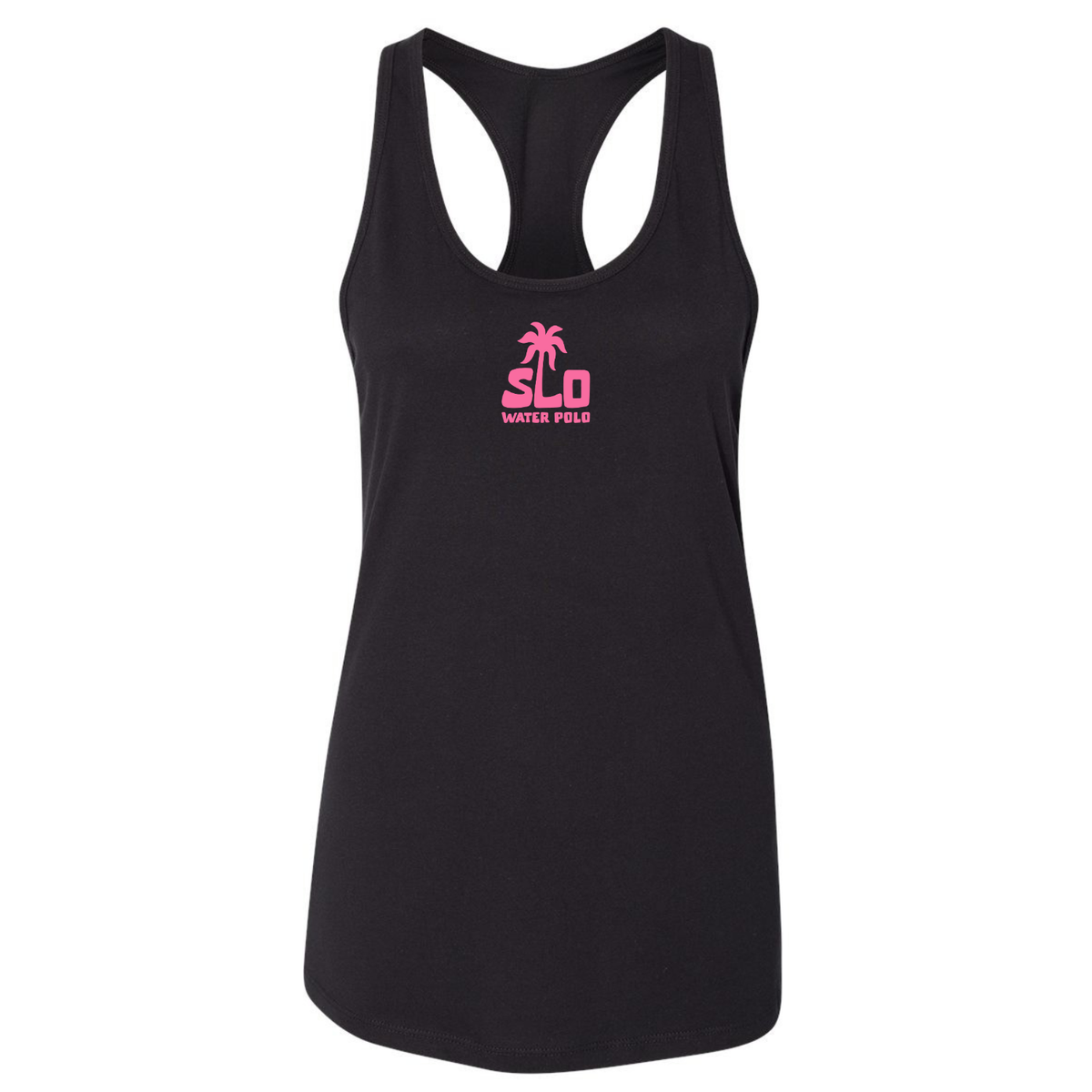 Women's SLO Polo Pink Palm Tree Jersey Racerback Tank - Black