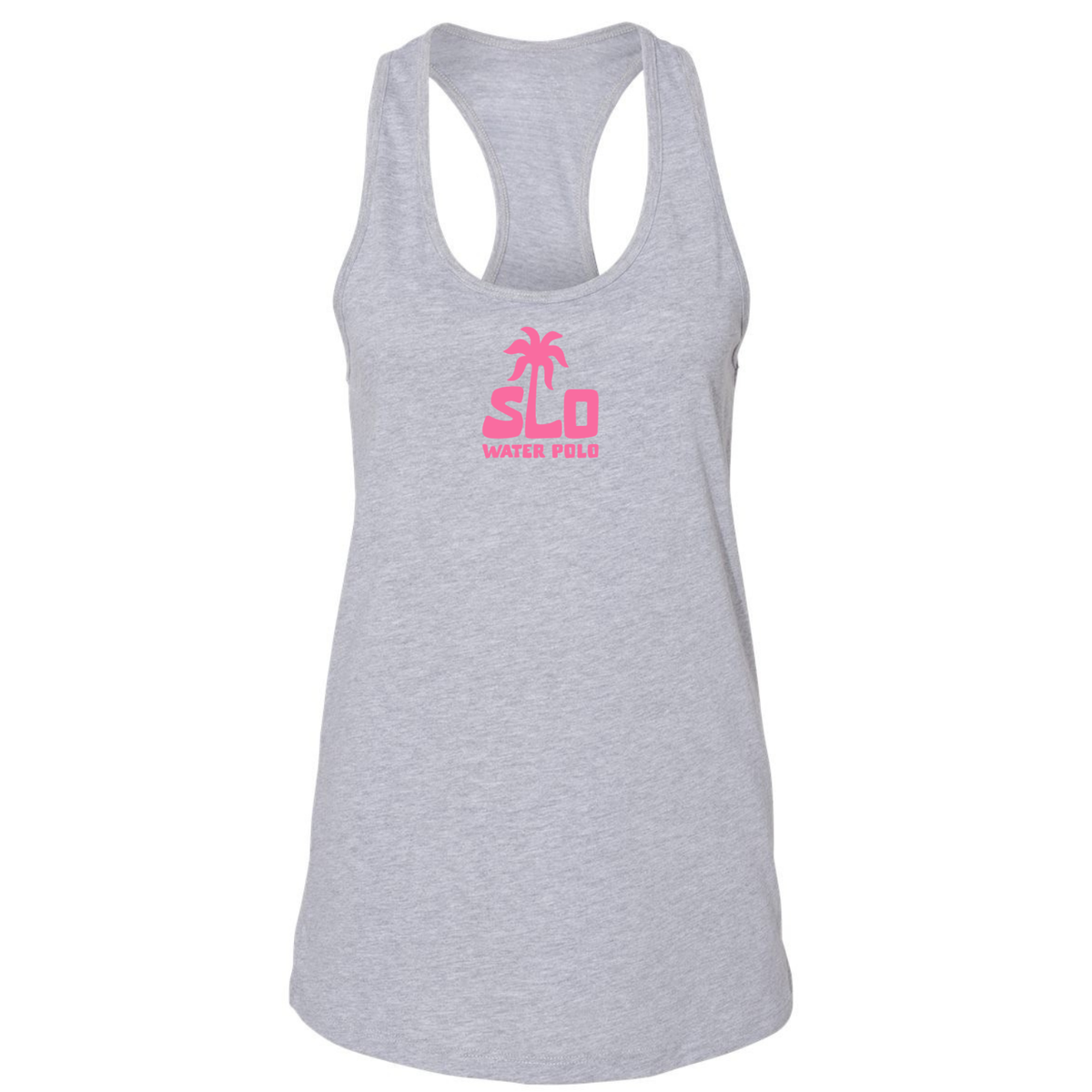 Women's SLO Polo Pink Palm Tree Jersey Racerback Tank - Athletic Heather