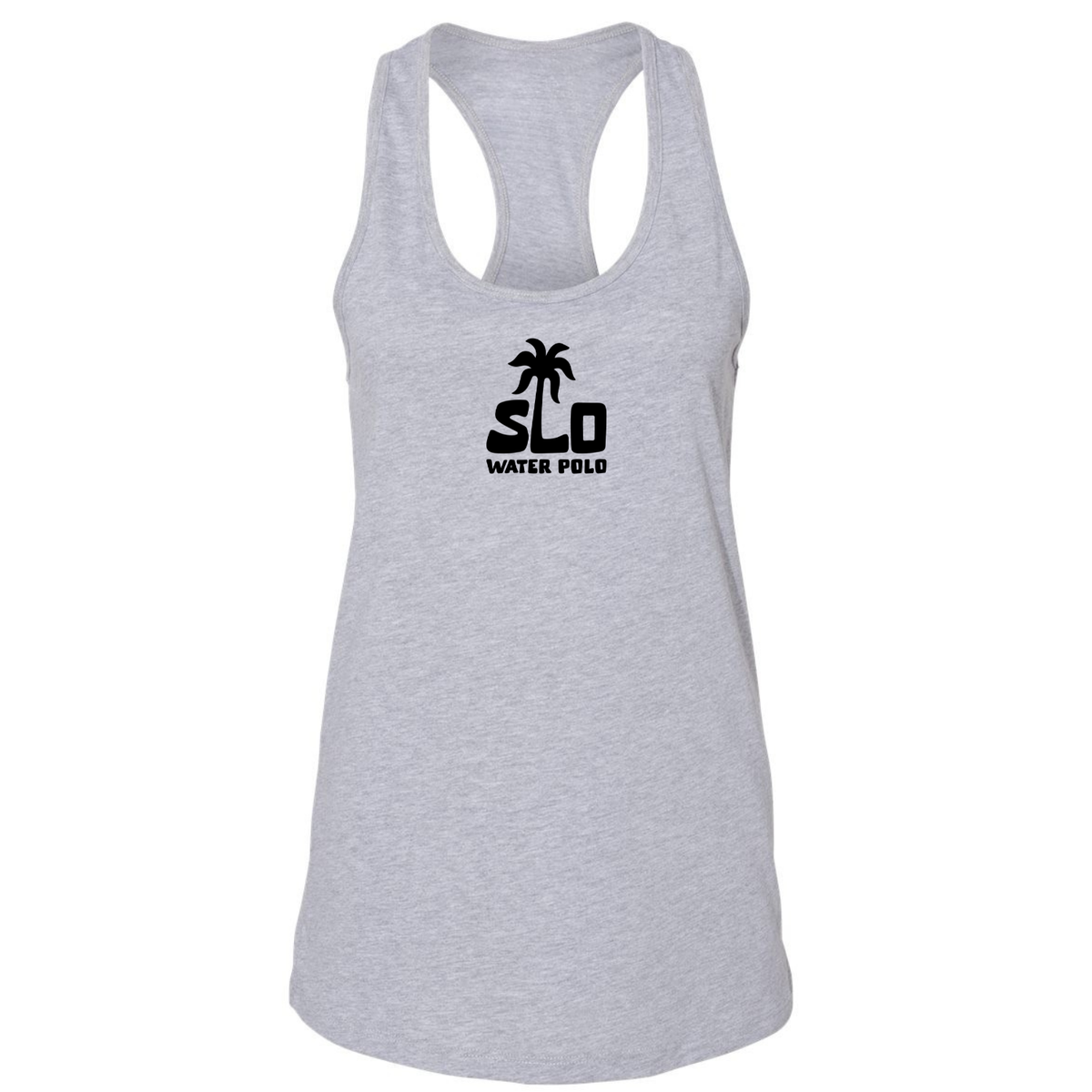 Women's SLO Polo Black Palm Tree Jersey Racerback Tank - Athletic Heather