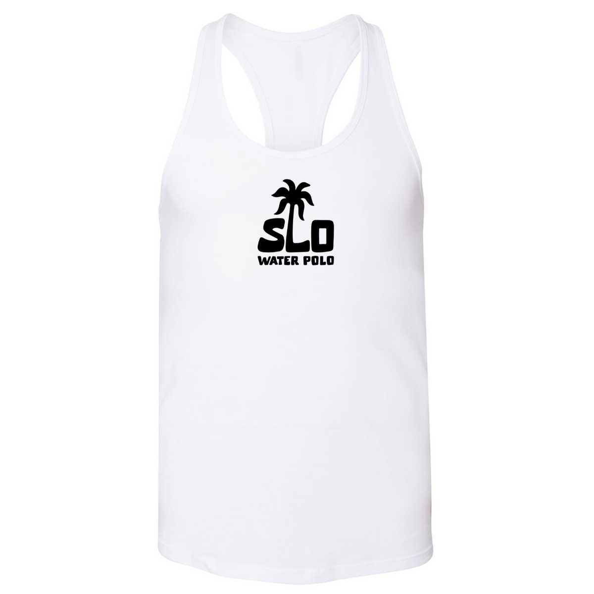 Women's SLO Polo Black Palm Tree Jersey Racerback Tank - White