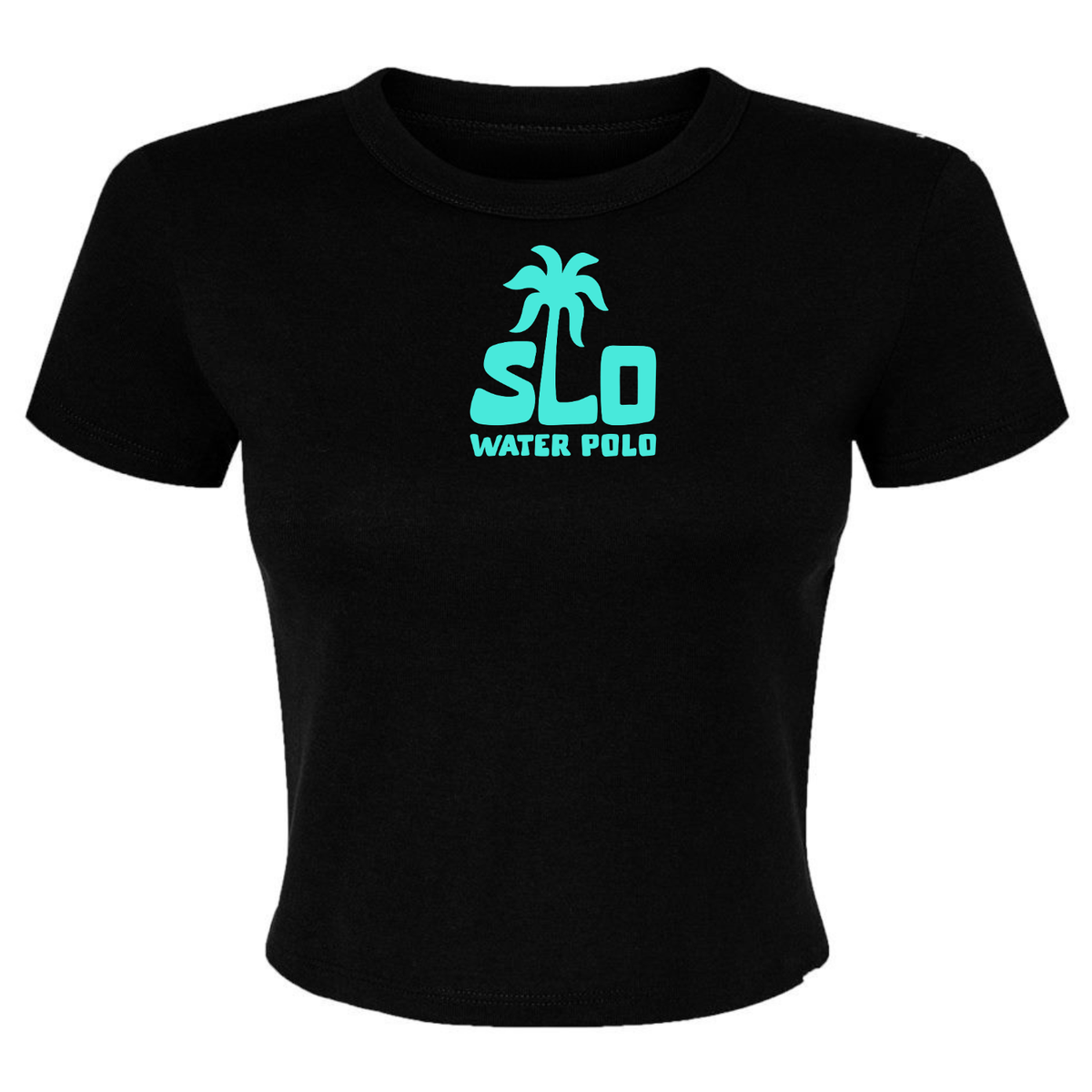 Women's SLO Polo Turquoise Palm Tree Micro Rib Baby Tee - Black